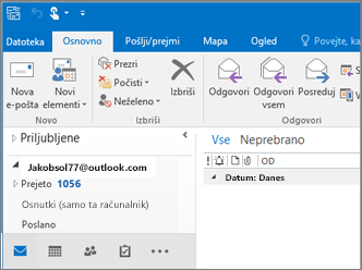 Slika, kako je videti, če imate račun za Outlook.com v Outlook 2016.