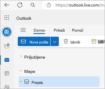 Posnetek zaslona, ki prikazuje Outlook.com domačo stran