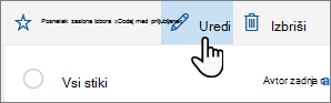Posnetek zaslona gumba za urejanje stikov