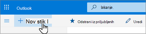 Posnetek zaslona gumba »Nov stik«.
