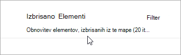 Posnetek zaslona gumba za obnovitev elementov, izbrisanih iz te mape