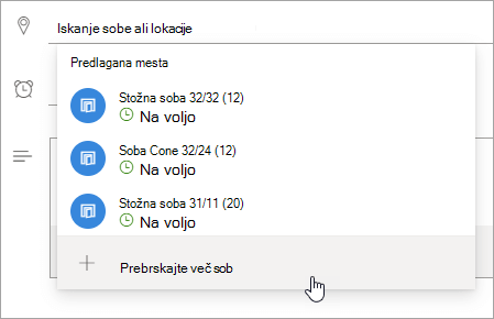 Posnetek zaslona menija »Predlagane lokacije«