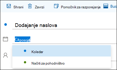 Posnetek zaslona imena koledarja v obliki podrobnosti dogodka