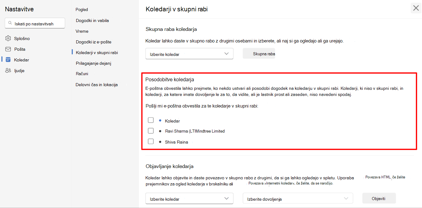 Posnetek zaslona, ki prikazuje uporabnikom možnost privolitve v obvestila koledarja