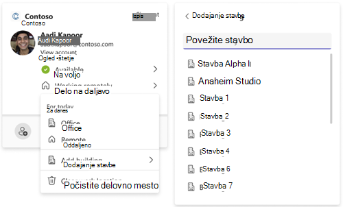 Nastavitev lokacije stavbe v profilu
