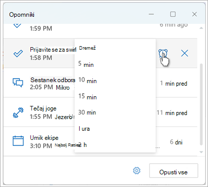 Nastavitev opomnikov v Outlookovem posnetku zaslona osem