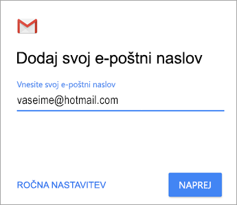 Dodajanje e-poštnega naslova