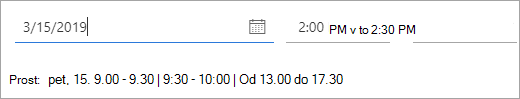 Posnetek zaslona časov, ko je na voljo povabljenec na srečanje
