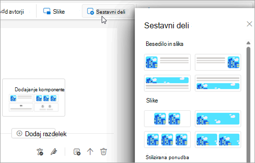 Podokno komponent v glasilih