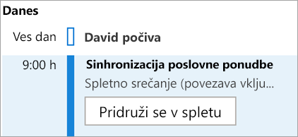 Pokaže gumb »Pridruži se spletu« za srečanja