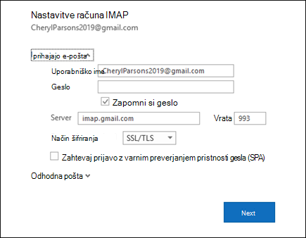 Izberite nastavitve strežnika, da spremenite uporabniško ime, geslo in nastavitve strežnika.