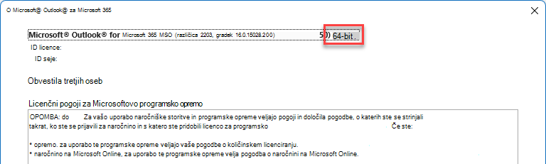 Okno, ki prikazuje podrobnosti Microsoft Outlooka.