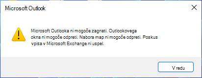 Sporočilo o napaki, da ni mogoče zagnati Outlooka