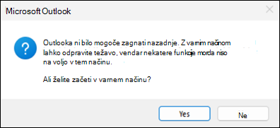 klasična napaka Outlookovega varnega načina