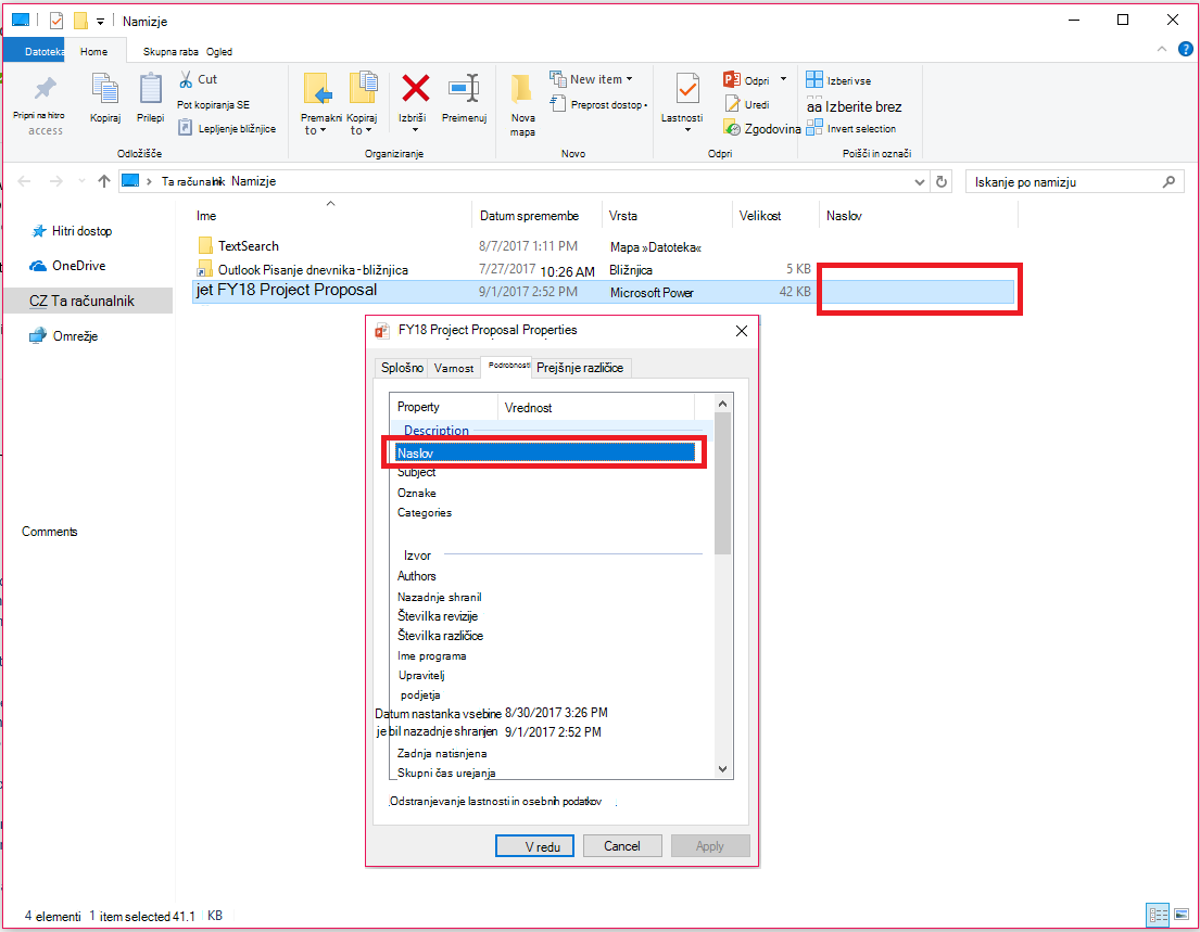 Lastnosti Officeovega dokumenta v Raziskovalcu WindowsSTANJE