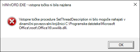 Napaka pri odpiranju Word Docs