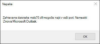 Napaka pri zagonu klasičnega Outlooka