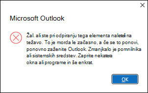 Napaka pri odpiranju šestdesetih e-poštnih sporočil v Outlooku