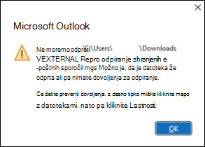 Napaka datoteke Outlook MSG