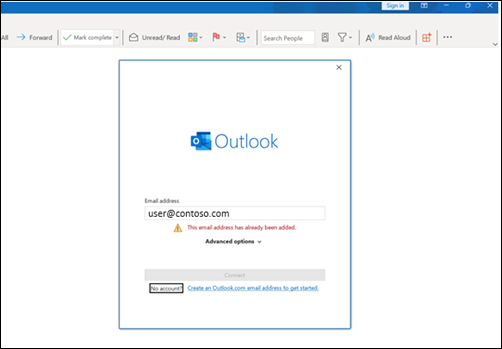 Napaka pri vpisu v Outlook na mestu uporabe
