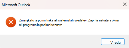 Napaka »Zmanjkalo je pomnilnika« v Outlooku