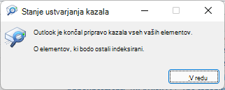 Outlook je končal indeksiranje vseh elementov