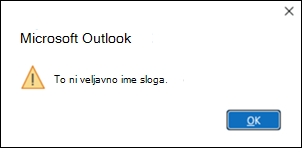 Outlookova napaka z veljavnim slogom