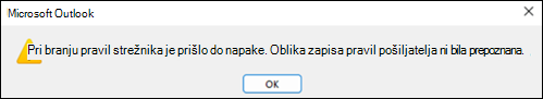 Napaka pravil branja v Outlooku