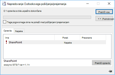 Napaka SharePoint stssync