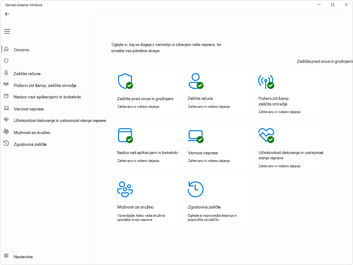Posnetek zaslona podokna Varnost sistema Windows – Osnovno.