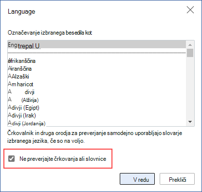 izklop samodejnega preverjanja črkovanja
