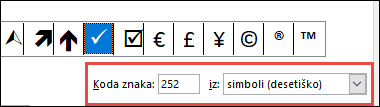 Polje od vam pove, da je to simbol ASCII