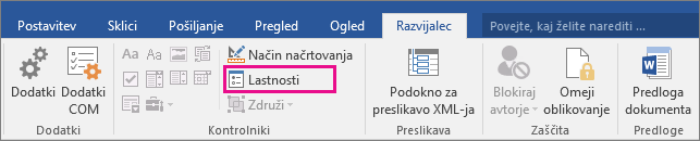 The Properties option is highlighted on the Developer tab.
