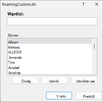 Dictionary editing dialog