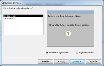 Posnetek zaslona, ki prikazuje stran podobrazca čarovnika za obrazce