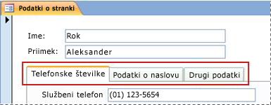 Obrazec s kontrolnikom z zavihki