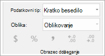 Izrezek zaslona, ki prikazuje polje podatkovnega tipa