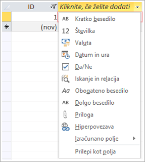 screen izrezek od Click to add data type drop down