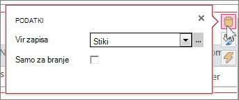 Pogovorno okno »Podatki« spletnega podatkovnega lista