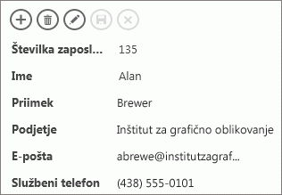 Del pogleda podrobnosti o zaposlenem.
