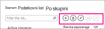 Vrstica z dejanji v pogledu seznama