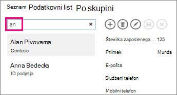 Uporaba iskalnega polja v pogledu seznama
