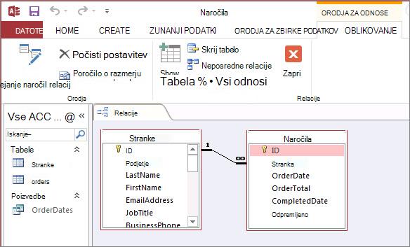 Okno »Accessove relacije«