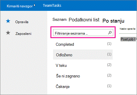 Iskalno polje v pogledu »Povzetek«.