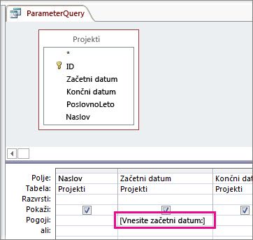 Preprosta poizvedba s parametri.