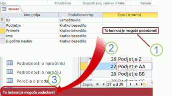 A propagated Description property setting displayed on the status bar