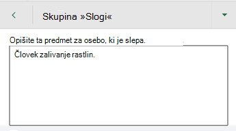 Pogovorno okno z nadomestnim besedilom v Excelu za Android.
