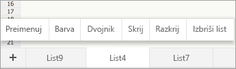 Izbran zavihek lista s prikazom ukaza »Preimenuj«