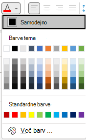 Barvni meni pisave v Outlooku.