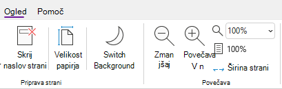 Skupina »Možnosti povečave« v OneNotu za Windows.